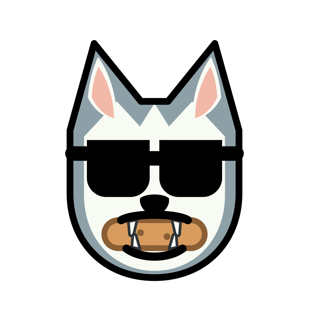 HuskoSwag dog logo holding a treat
